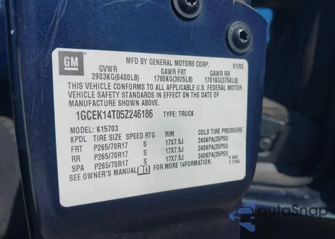 2005 Chevrolet Silverado Z71 z USA, uszkodzony, nr VIN 1GCEK14T05Z246186